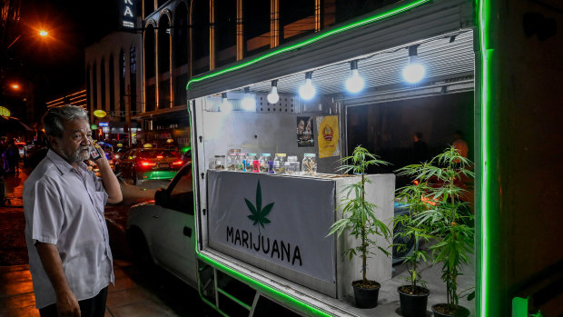 A marijuana pop-up truck along Bangkok’s Sukhumvit Road.