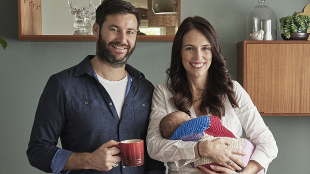 New Zealand Prime Minister Jacinda Ardern with "First Bloke" Clarke Gayford and their baby daughter Neve.