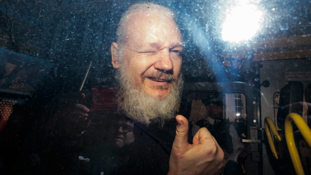 Julian Assange pictured as he arrived at a British court in April.