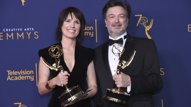 Deborah Riley (left) with Paul Ghirardani in 2018; both are nominated again for Game of Thrones.
