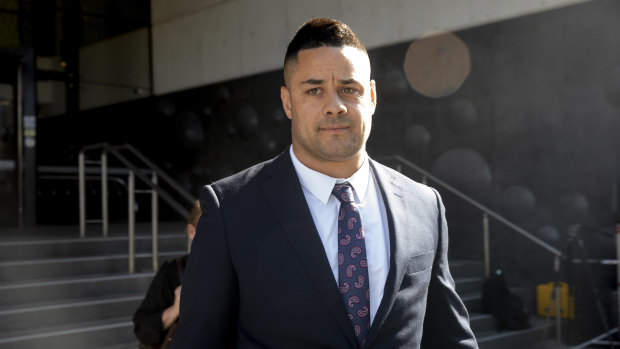 Jarryd Hayne leaves court on Tuesday.