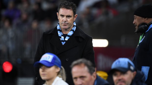 Brad Fittler coaches from the sideline during Origin II in Perth.