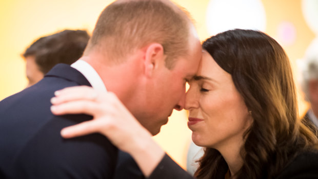 Prince William was greeted with a Hongi, a traditional Maori greeting, by Prime Minister Jacinda Ardern.

