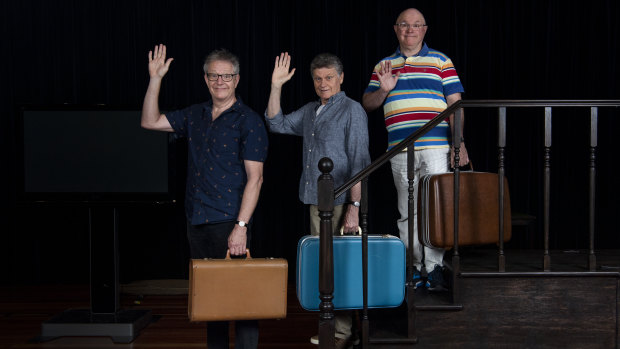 Time to say goodbye: Jonathan Biggins, Drew Forsythe and Phillip Scott are rehearsing their 20th and final revue with Sydney Theatre Company.