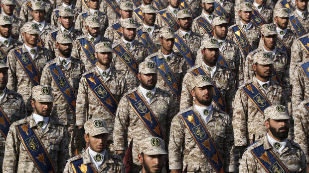Revolutionary Guard troops attend the parade which also showcased weapons and  naval military might.