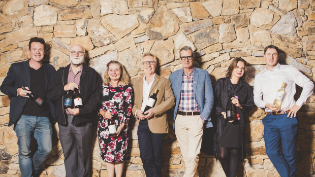 Andrew McFadzean, Andrew McEwin, Carla Rodeghiero, Tony Mansfield, Ross Appleton, Yasmin Van De Rhee and Bobbie Makin at the launch of Canberra Wine Week at The Boathouse.