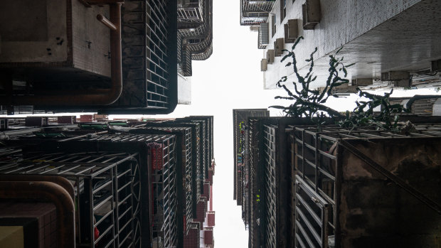 Closely packed "handshake buildings" in Shenzhen, China.