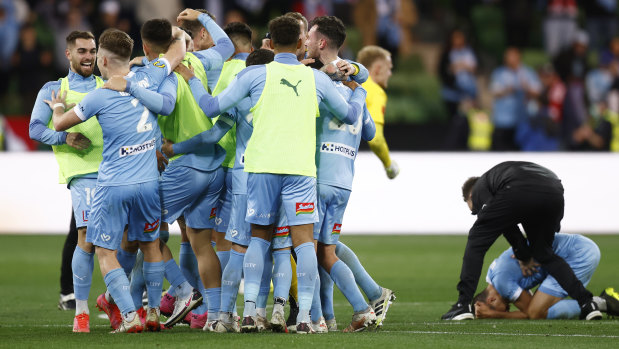 City players start their celebrations.