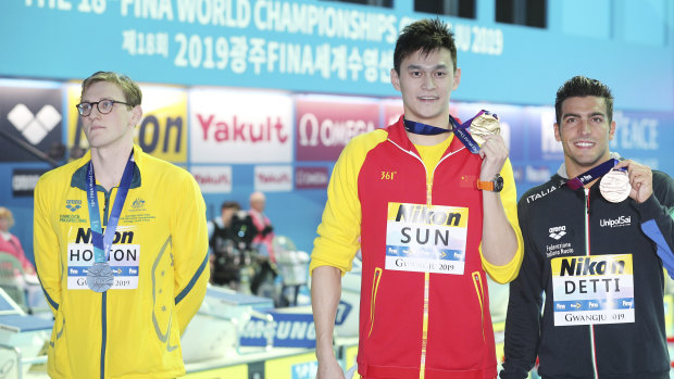 Australia's Mack Horton refuses to share the podium with Yang Sun at the swimming world championships in South Korea last year.