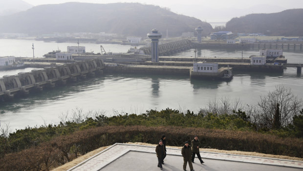 The West Sea Barrage in Nampo, North Korea.