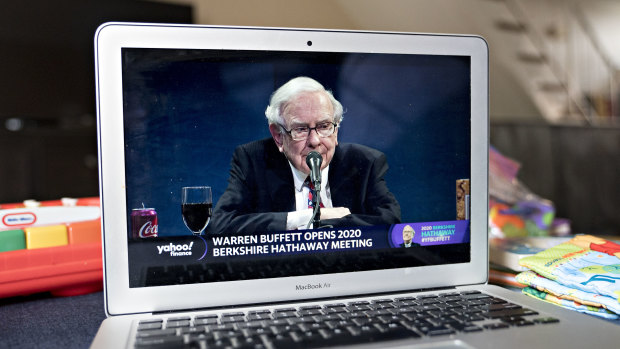 Warren Buffett speaks during the virtual Berkshire Hathaway annual shareholders meeting