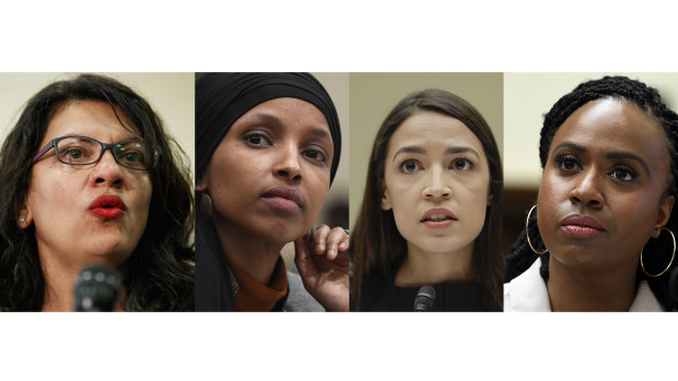 Representatives denounced by Trump. From left: Rashida Tlaib, Ilhan Omar, Alexandria Ocasio-Cortez and Ayanna Pressley.