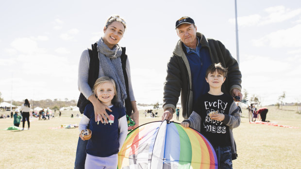 Amity Raymont (left) with her father, Will Raymont and children Lea Michel and Ashton Michel at Flying High on Saturday, with this year's event coinciding with Father's Day.