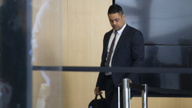 Jarryd Hayne arrives at Newcastle District Court on Tuesday.