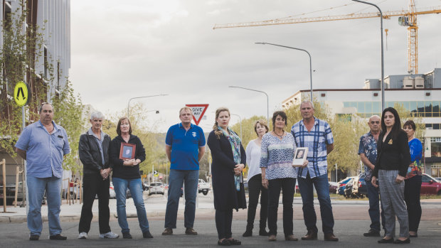Families of those killed in industrial accidents gathered in Canberra last week ahead of the tabling of the report. From left: Greg Zappelli, Mark and Janice Murrie, Michael Garrels,  (center) Dr. Lana Cormie, Shauna Branford, Robyn and Tony Hampton, Dave and Janine Brownlee, and Linda Moussa.