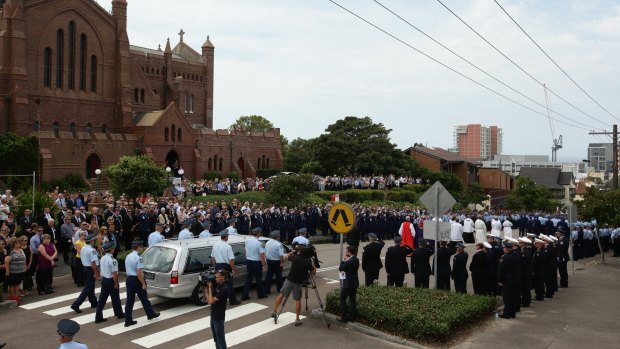 Mourners farewell Sergeant Richardson at Newcastle's Christ Church Cathedral in March 2016.