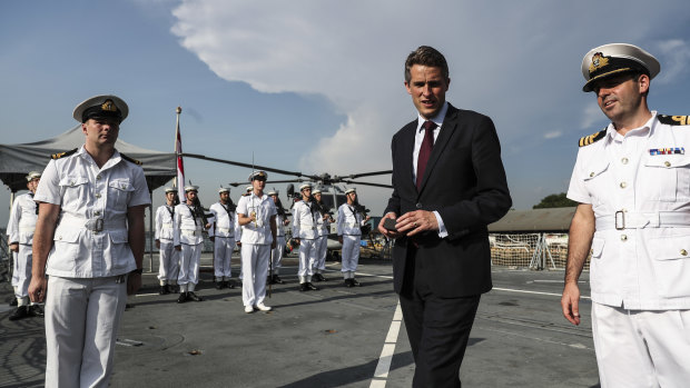 Britain's Secretary of State for Defense, Gavin Williamson, aboard HMS Sutherland.