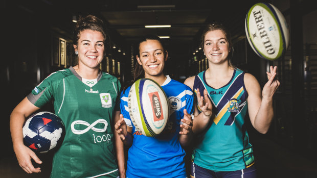UC sevens players Sammie Wood, Kasey Dragisic, and Breanna Toze all come from different sporting backgrounds.
