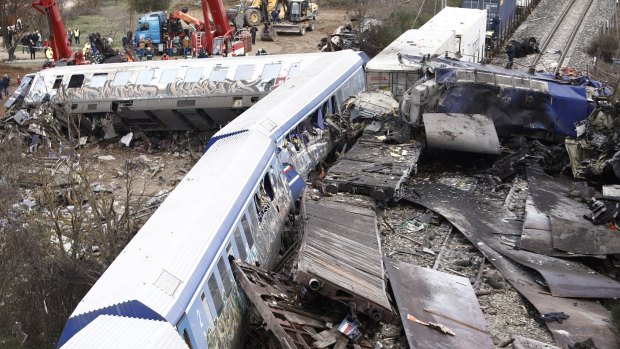 Debris of trains lie on the rail lines after the collision in Tempe.