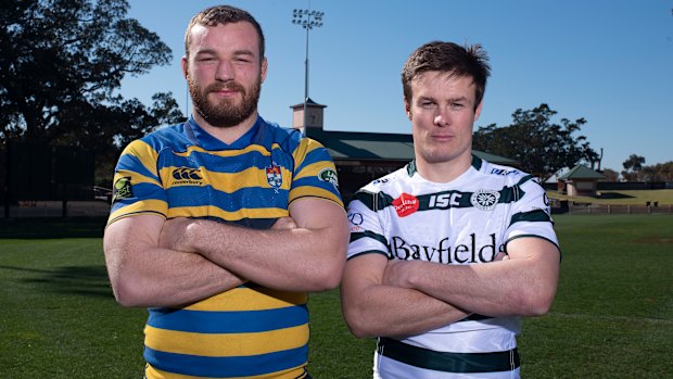 Showdown: Sydney University skipper Rohan O’Regan and Warringah captain Hamish Angus pose at North Sydney Oval before the Shute shield grand final.