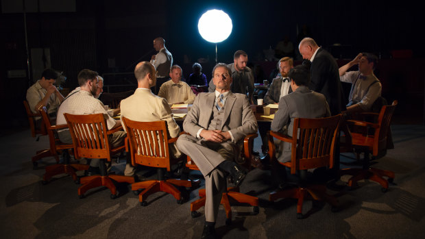 12 Angry Men: from left, Alex Hoskisson, Pat Gallagher, Glenn Brighenti, Martin Searles, Isaac Reilly, Geoffrey Borny, Rob de Fries, Colin Giles, Duncan Driver, Will Huang, Tony Turner, Cole Hilder.