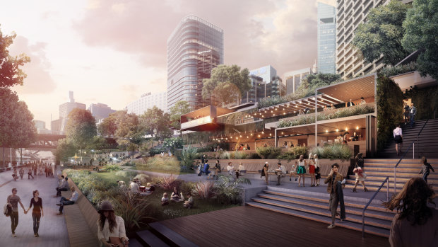 An impression of the Cockle Bay Park development at Darling Harbour in Sydney.