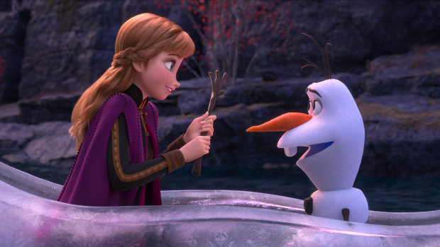 Anna (voiced by Kristen Bell) and Olaf (Josh Gad) in Frozen 2.