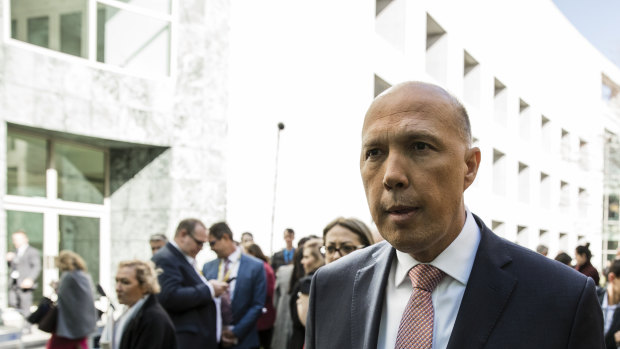 Former home affairs minister Peter Dutton leaves after speaking to media about his failed challenge to Prime Minister Malcolm Turnbull’s leadership.