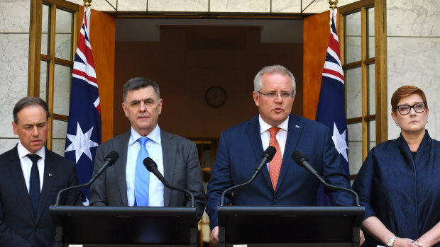 Minister for Health Greg Hunt, Chief Medical Officer Professor Brendan Murphy, Prime Minister Scott Morrison and Minister for Foreign Affairs Marise Payne announce that evacuees from Hubei Province in China will be sent to Christmas Island for quarantine.