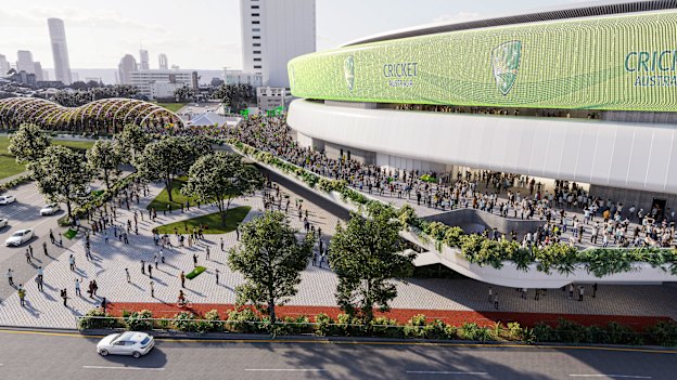 The planned Gabba redevelopment, which would have been completed for the 2032 Games.