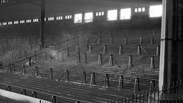 The Anfield Kop as it used to be: full of terracing.