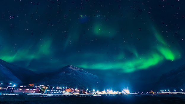 The Northern lights over Longyearbyen.