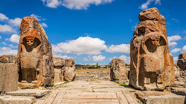 Sphinx Gate at the archaeological site of Alacahoyuk in Anatolia, Turkey.