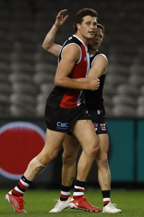 Rowan Marshall celebrates a goal.