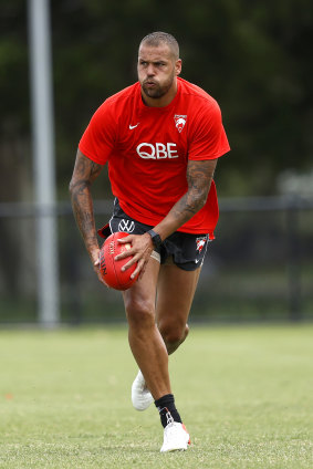 Lance Franklin during the first full session of pre season for the Sydney Swans senior players.