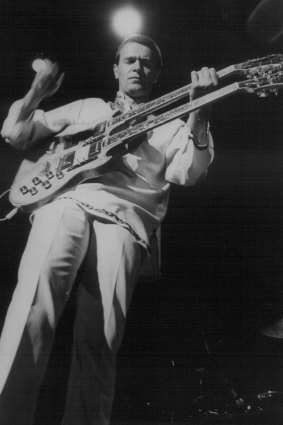 John McLaughlin lets rip during a Mahavishnu Orchestra gig at Sydney's Hordern Pavilion in November 1974.