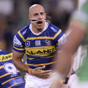Roughed up: In-form Eels winger Blake Ferguson tried to play on with a painkilling injection. for his ribs. 