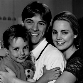 Brummer with Melissa George (Angel) and Corey Glaister (Dylan) on the set of Home and Away in 1995.