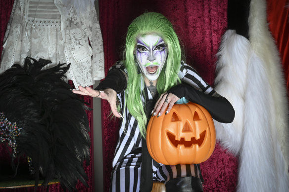 Roxy Rawhide, who is dressed as Beetlejuice, says make-up is all the rage this Halloween.