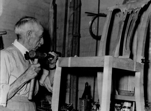 The ex-PM at work on a chair in his workshop on January 31, 1951.
