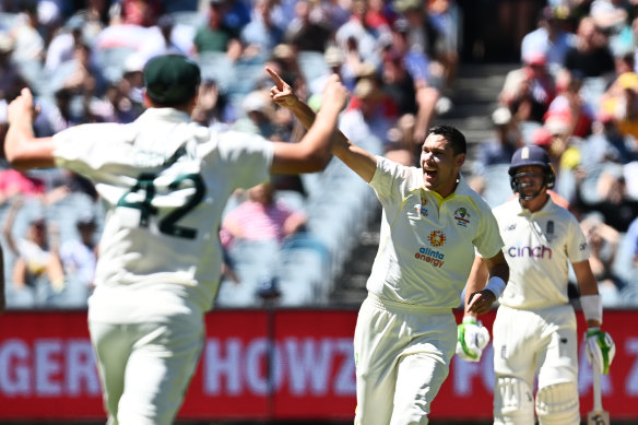 Scott Boland after snaring Joe Root’s vital wicket.