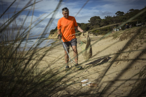 A very different day at the beach: Walton at Fishermans Beach, Torquay.