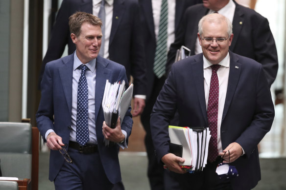 Industrial Relations Minister Christian Porter (left) with Prime Minister Scott Morrison this week.
