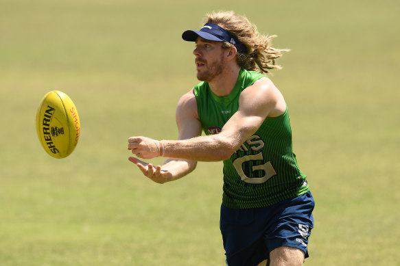 Cam Guthrie in action at training on Tuesday.