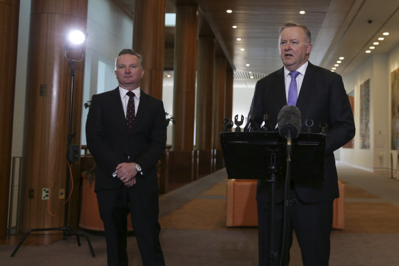 Labor leader Anthony Albanese (right) and climate and energy spokesman Chris Bowen, who said last month gas power would remain critical to support growth in renewable energy. 