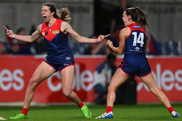 Melbourne’s Alyssa Bannan celebrates a goal.