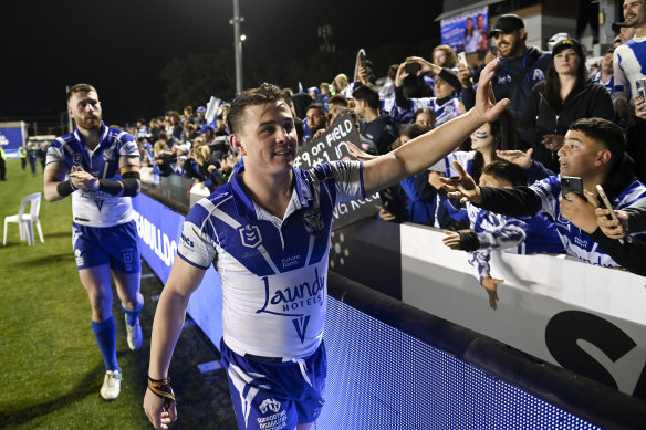 Reed Mahoney greets the Canterbury fans at fulltime.