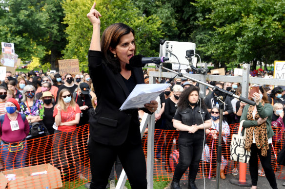 Former MP Julia Banks spoke at the Melbourne rally.