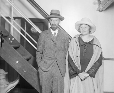 D.H. Lawrence and his wife, Frieda, in 1925, preparing to sail to Europe after leaving Mexico.