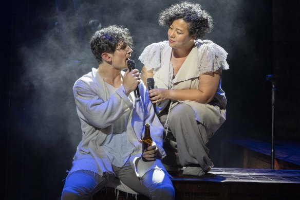 Michael Paynter (Jesus) and Mahalia Barnes (Mary Magdalene) in Jesus Christ Superstar.
